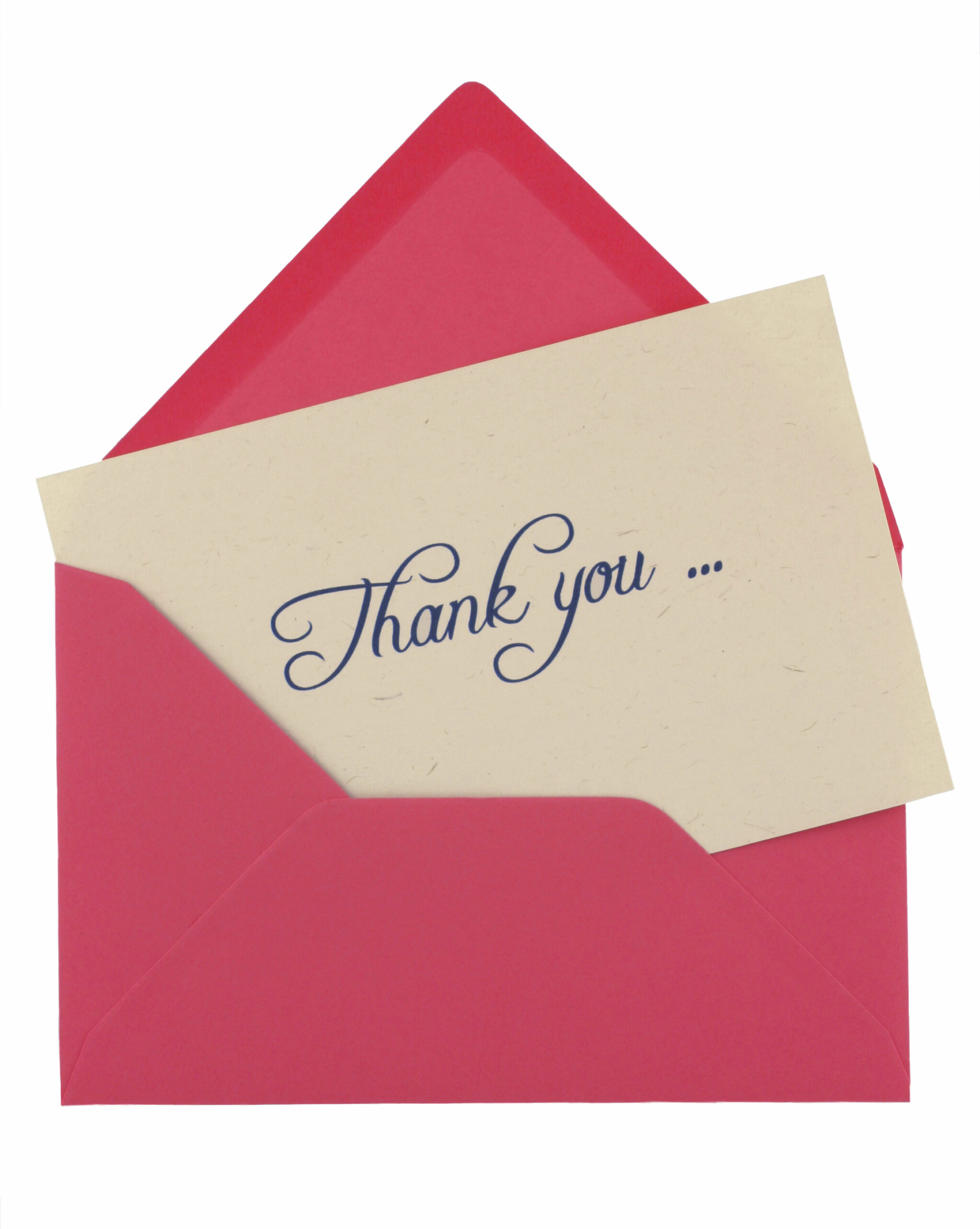thank you note in a pink envelope