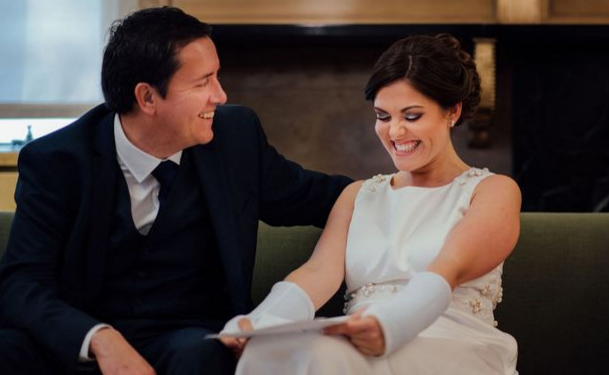 Elin and Gareth were married in a civil ceremony in New York after Elin broke her wrists twerking 