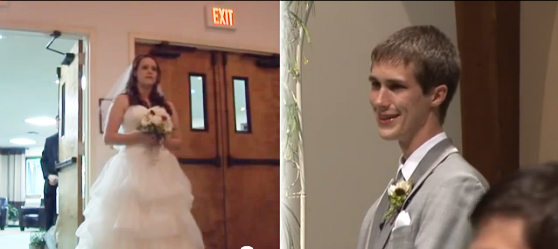 Bride serenades groom up the aisle