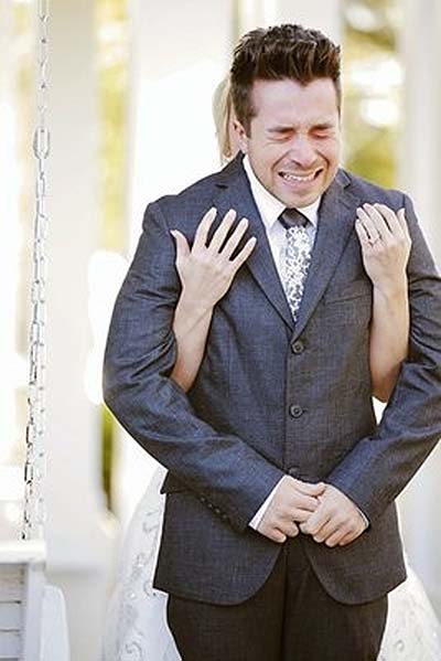 This poor groom looks like he's about to burst with emotion - and he hasn't even seen his bride yet! Image: Gideon Photography
