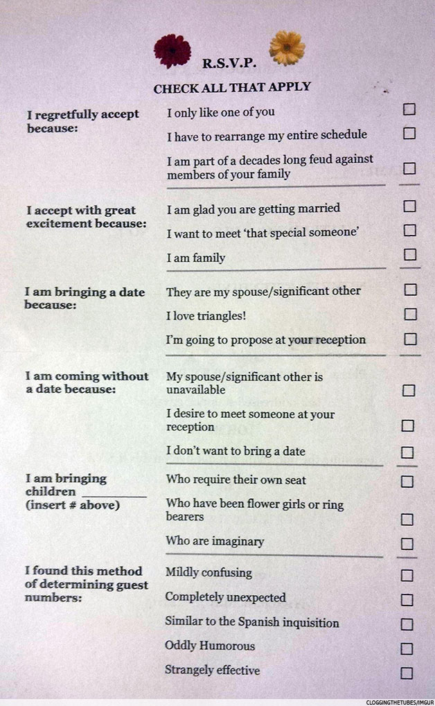 Humorous wedding rsvp