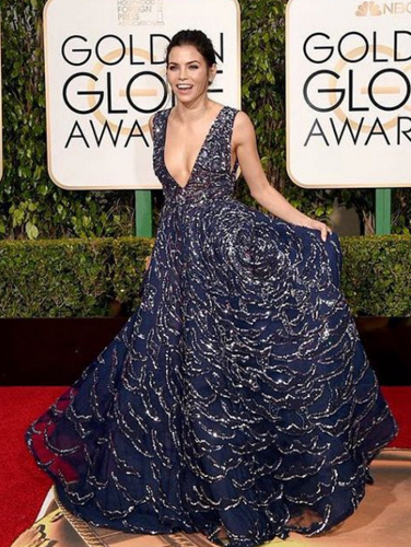 Jenna Dewan Tatum in a navy Zuhair Murad gown embellished with silver detail. Image: Jenna Dewan Tatum via Instagram