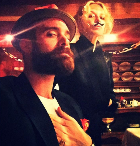 Joshua shared this photo of himself and a playful Kylie wearing a fake mustache, during the holiday season. Image: Joshua Sasse via Instagram 