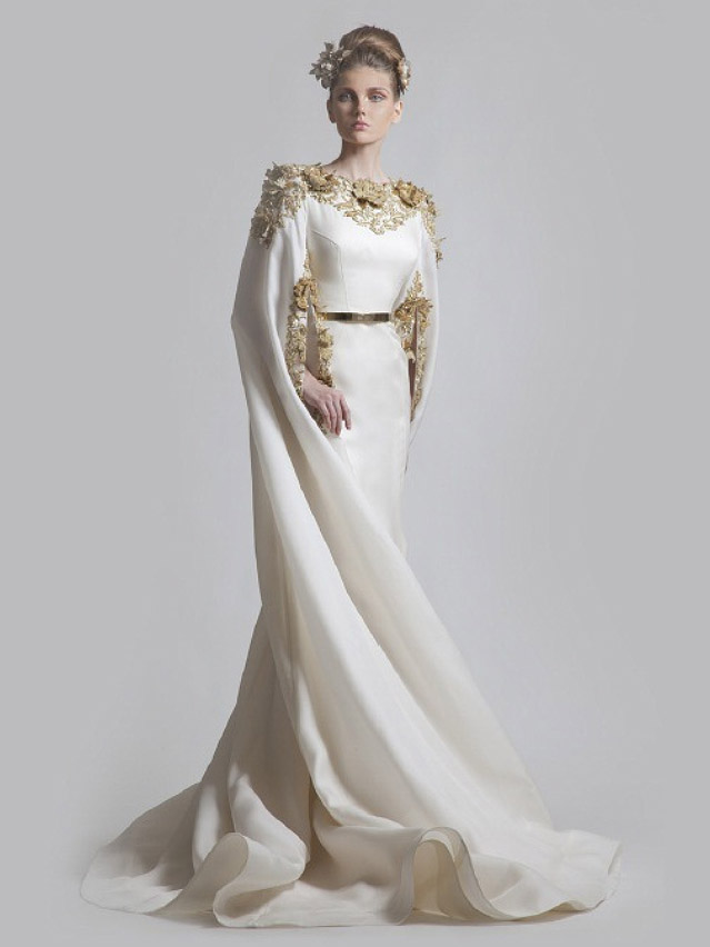 Krikor Jabotian's regal 2013 range of wedding dresses feature gold as a highlight colour and it works beautifully. Krikor Jabotian's regal 2013 range of wedding dresses feature gold as a highlight colour and it works beautifully.
