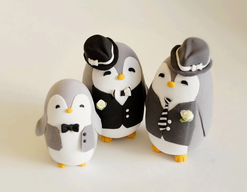 Penguin same sex cake topper