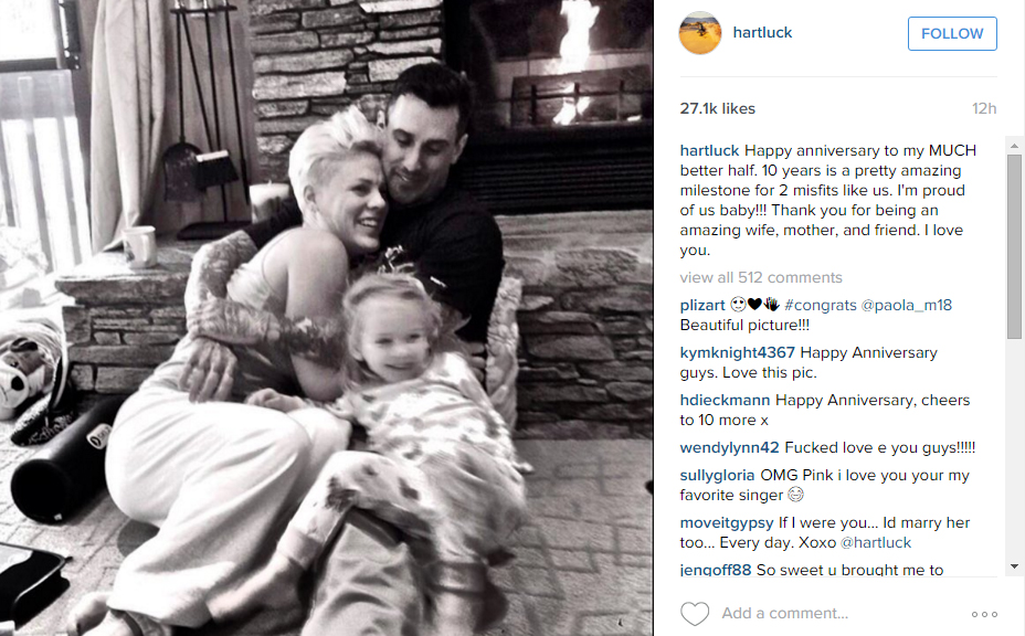 Pink! celebrates 10 year anniversary with Carey Hart