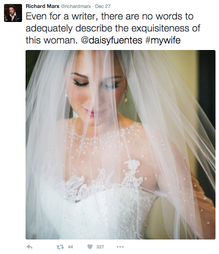 Richard posted this photo to Twitter just three days after the couple married. Image: Richard Marx via Twitter 