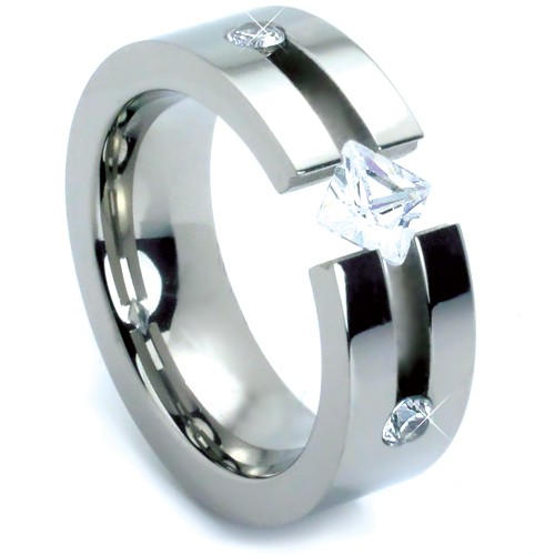 Titanium wedding band with cubic zirconia