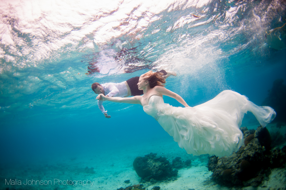 Shari and Trav decided to have an underwater Trash the dress shoot in Fiji. Image: Malia Johnson Photography Shari and Trav decided to have an underwater Trash the dress shoot in Fiji. Image: Malia Johnson Photography