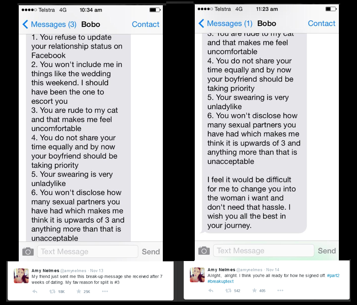 Is this the worst break-up text ever? Image: Amy Nelmes via Twitter