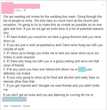 If you're not invited to my wedding, it's because...