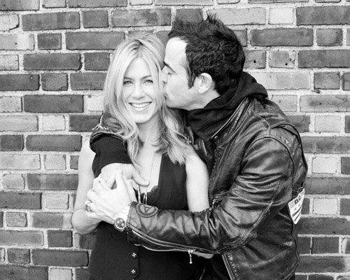 Jennifer Aniston and fiance Justin Theroux having a snuggle during a photoshoot in New York in September 2011. Image: Terry Richardson