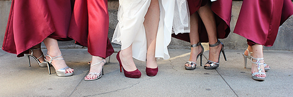 crimson shoes on white dress