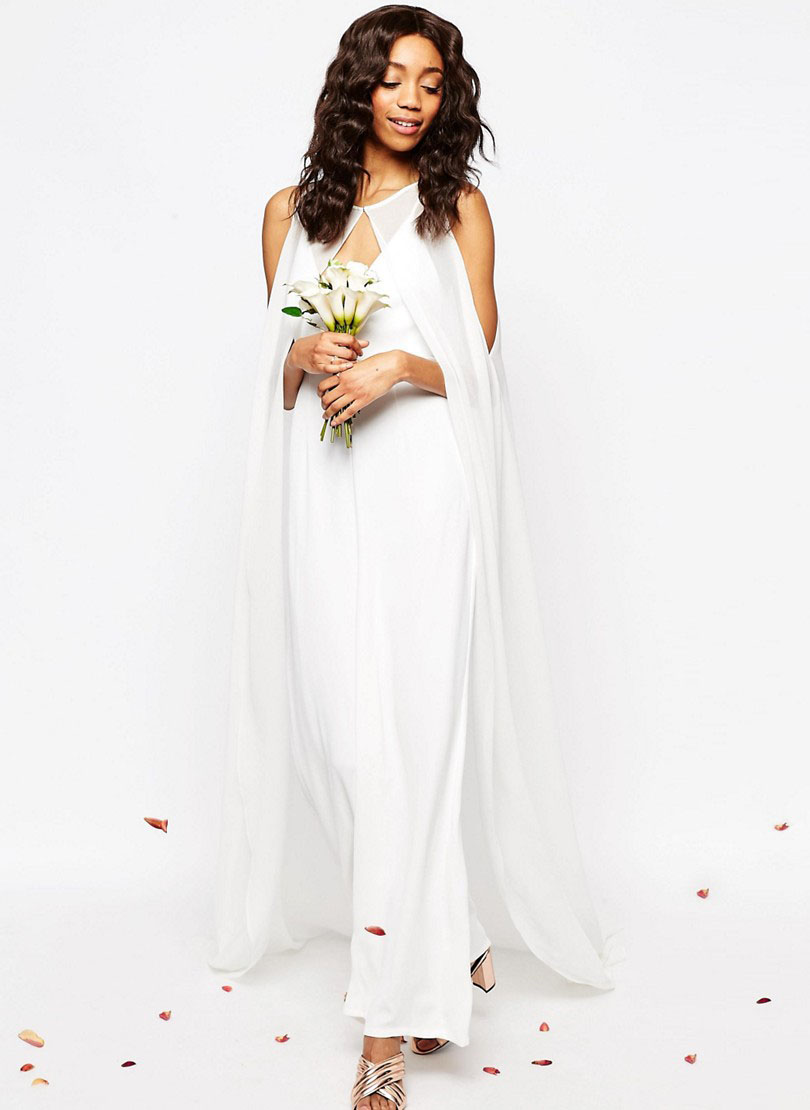 detchable cape jumpsuit bridal asos