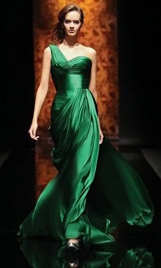 emerald green satin dress