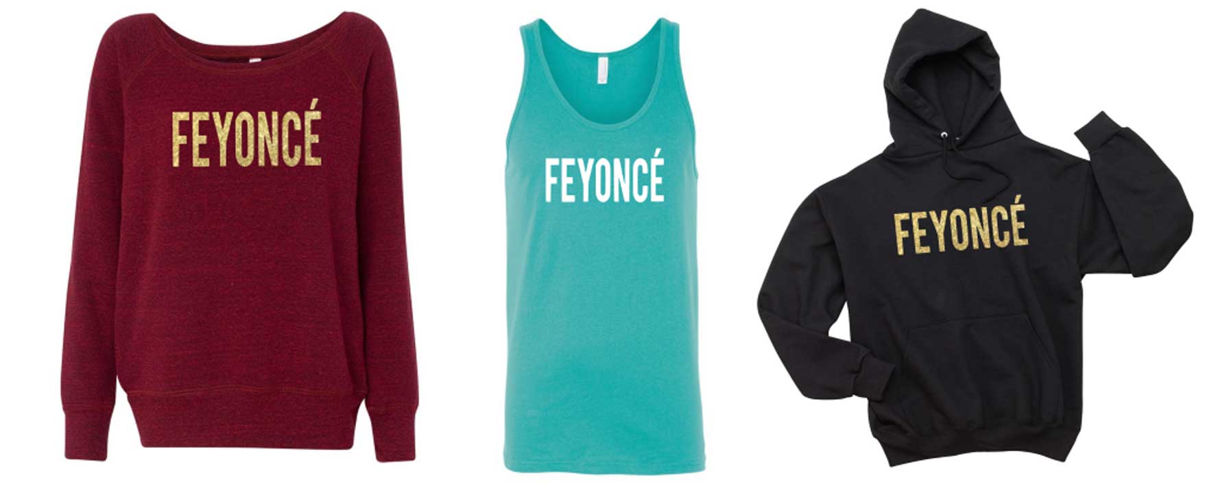 Three of the offending items from Feyonce. Images: Feyonce