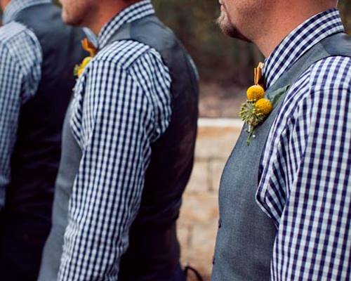 groomsmen in gingham shirts