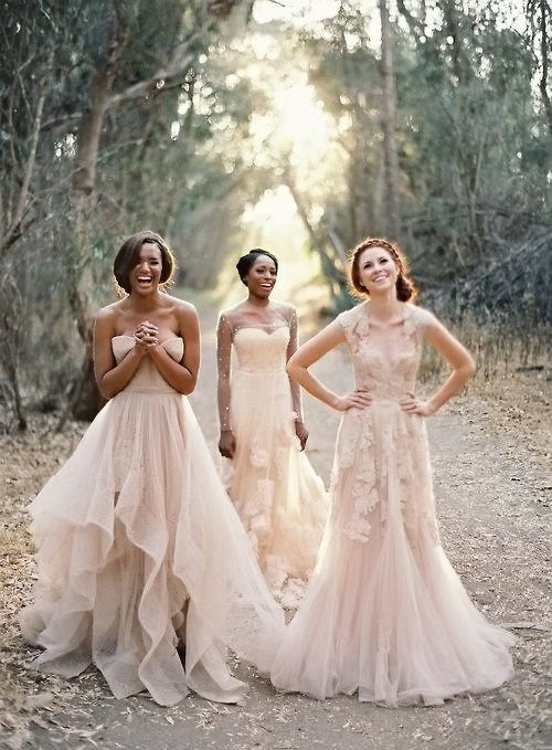 bridesmaids in pale cream dresses