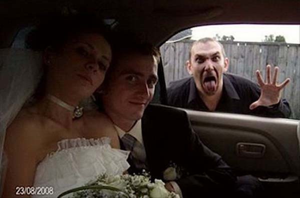 Boo! limo wedding photobomb