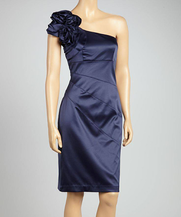 navy ruffled bridesmaids dress