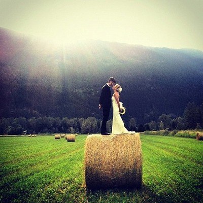 hay ball wedding photo