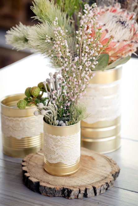 painted tins and jars wedding centrepieces