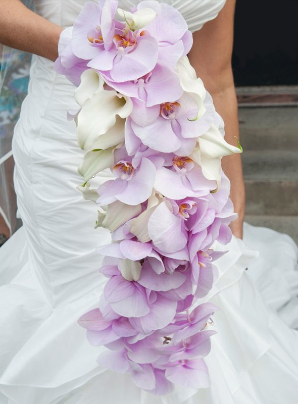 wedding bouquet of pink orchids