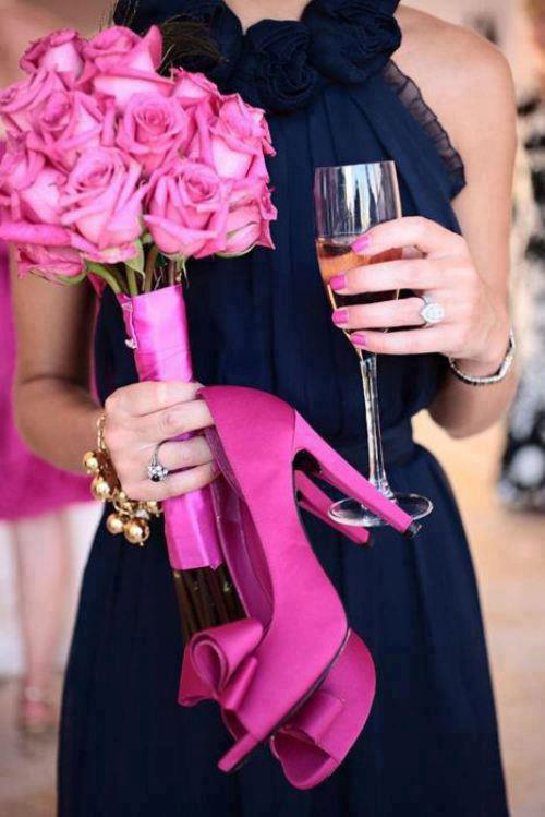 pink shoes pink bouquet