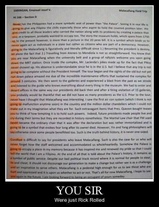 rick rolled first words on a page