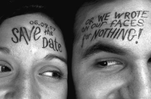 save the date written on forheads