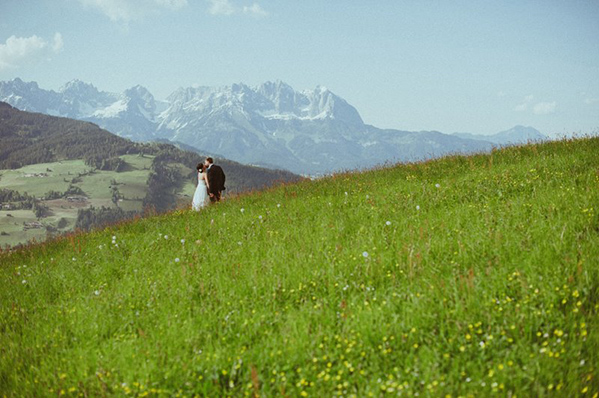 a wedding couple in green hills